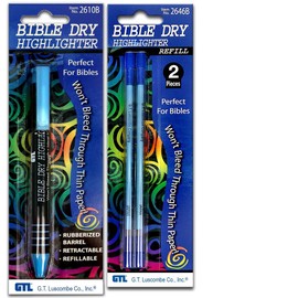Dry Bible/Book Highlighter Pen With 2 Pack Bible/Book Dry Highlighter Refill (Blue)
