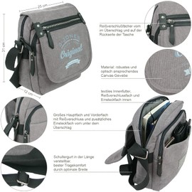 J Jones Messenger Bag Shoulder Bag Made of Canvas 9 or 13 Litre Volume Grey or Beige Natural, Grey Small