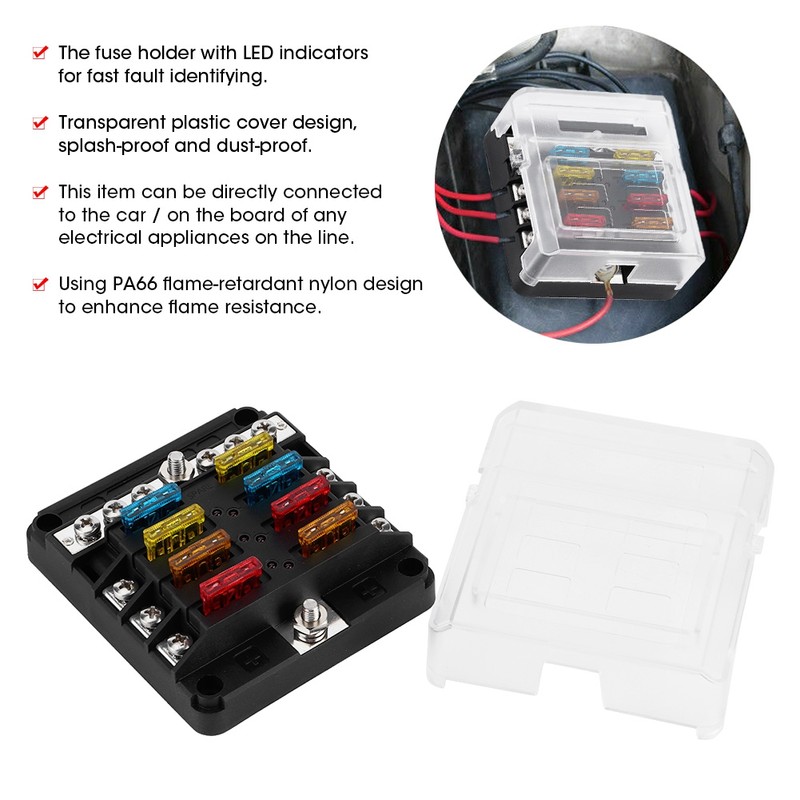 6-Way 12V-24V Car Power Distribution Blade Fuse Holder Box Terminal