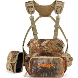 NEW VIEW CamoSltealth Binocular Harness Chest Pack, Silent Bino Case with Detachable Range Finder Pocket and Rain Cover, Fit 10x42 Binoculars