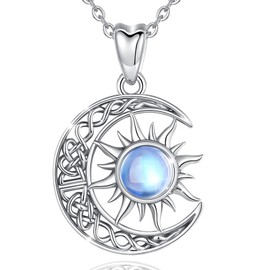 CELESTIA Necklaces for Women Sterling Silver Sun and Moon Pendant Moonstone Jewelry Gifts for Women Mother Daughter Sister Wife - 18 Inch Chain