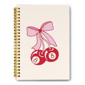 LiTiu Pink Spiral Journaling Notebook,Coquette Trendy Campus Aesthetic Notebook, Cherry 8 Ball Bow Preppy Funky Hardcover Spiral Notebook, 80 Sheets 5.8x8.3