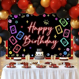 Avezano Casino Birthday Backdrop Neon Glow Las Vegas Casino Night Happy Birthday Photography Background Poker Casino Night Happy Birthday Banner Party Supplies (7x5ft)