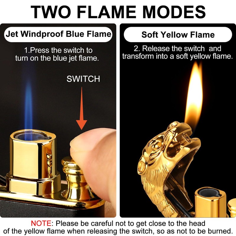 Magic Dual Flame Tiger Head Lighter - Butane Refillable Torch