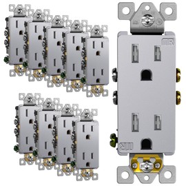 ENERLITES Elite Series Decorator Receptacle Outlet Child Safe Tamper-Resistant, Gloss Finish, Self-Grounding, 2-Pole, Residential Grade, 15A 125V, UL Listed, 61501-TR-SV-10PCS, Silver (10 Pack)