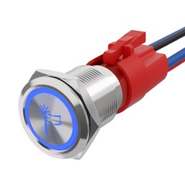 STARELO 10Amp Latching Push Button Switch, Lighted Whip, 12V 24VDC Pre-Wired 19MM 0.74, SPST Stainless Steel,Switch with Pre-Wired for Cars,Trucks,RVs,3 Year Warranty (Lighted Whip)