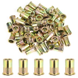 Powlankou 50 Pieces 1/2"-13 Zinc Plated Carbon Steel Rivet Nuts Flat Head Threaded Insert Nutsert