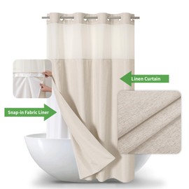 eachope Stall No Hooks Needed Linen Textured Shower Curtain with Snap-in Fabric Liner Set,Hotel Luxury Decor Shower Curtains for Bathroom,Waterproof & Washable,54Wx80H,Cream