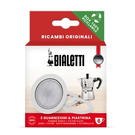 Bialetti Spare Parts, Includes 3 Gaskets and 1 Plate, Compatible with Moka Express, Fiammetta, Break, Happy, DAMA, Moka Timer and Rainbow (6 Cups)