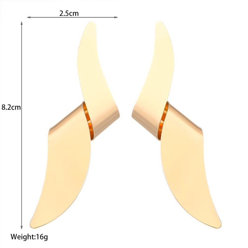 Chunky Geometric Twisted Statement Earrings for Women, Exaggerated 14K Gold