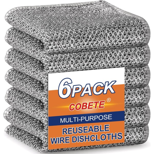 Non Scratch Wire Dishcloth,Doub<wbr/>le-Layer Wire Dishwashing Rags for Wet and