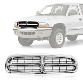 CarPartsDepot, Front Grille Chrome Frame Black Bar Insert Grill Assembly Replacement For 1997-2004 Dodge Dakota 1998-2003 Dodge Durango 400-17617 CH1200199 55056092