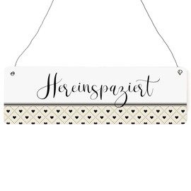 Interluxe Wooden Door Sign with German Text "Hereinspaziert Herzchen" [German Language]