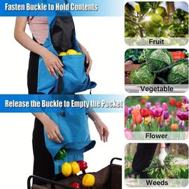 Gardening Apron with Pockets for Women and Men, Quick Release Pockets，Adjustable Harvesting Pouch Apron Cross Back Straps for Gardener Vegetable Fruit Picking, Gifts for Men Women, Blue