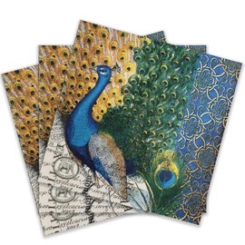 Colored Paper Cocktail Napkins, 20 Count Shabby Chic Napkins for Wedding, Dinner Tea Party Shower, Peacock