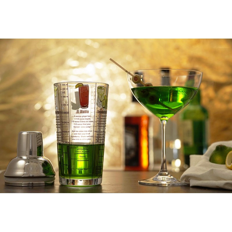 14 oz Recipe Glass Cocktail Shaker With Strainer Top -