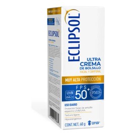 Eclipsol Ultra Crema Protector Solar Facial y Corporal FPS50+, Hipoalergénico, Textura Ligera y Resistente al Agua, Uso Diario para Toda la Familia, 60 g