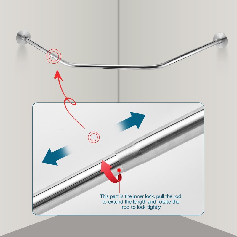 Adjustable Silver Corner Shower Rod, 31-41 Inch Diamond Shaped Shower