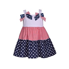 Bonnie Jean Girl's 4th of July Dress for Baby, Toddler, Little and Big Girls, Red/White/Blue, 12 Months