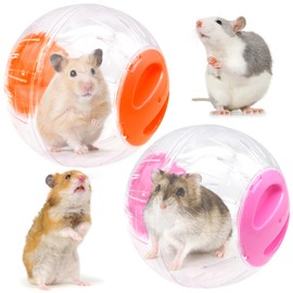 2 Pieces Hamster Ball, 12cm Small Animals Dwarf Hamster Ball Transparent Spinning Running Wheel Small Animals Cage Accessories (Red + Orange)