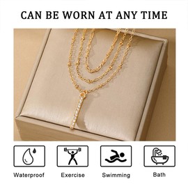 Layered Gold Necklaces for Women, 14K Glod Plated Bar Pendant Chain Necklace - Dainty Gold Choker Necklace Trendy Jewelry Set Gifts for Women Mom Teen Grandma