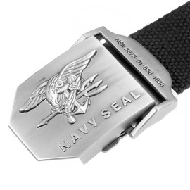 FALETO Men's Military Belt Fabric Belt with Eagle Symbol Buckle Canvas Denim Belt Belts 125 cm + Original Gift Box, black