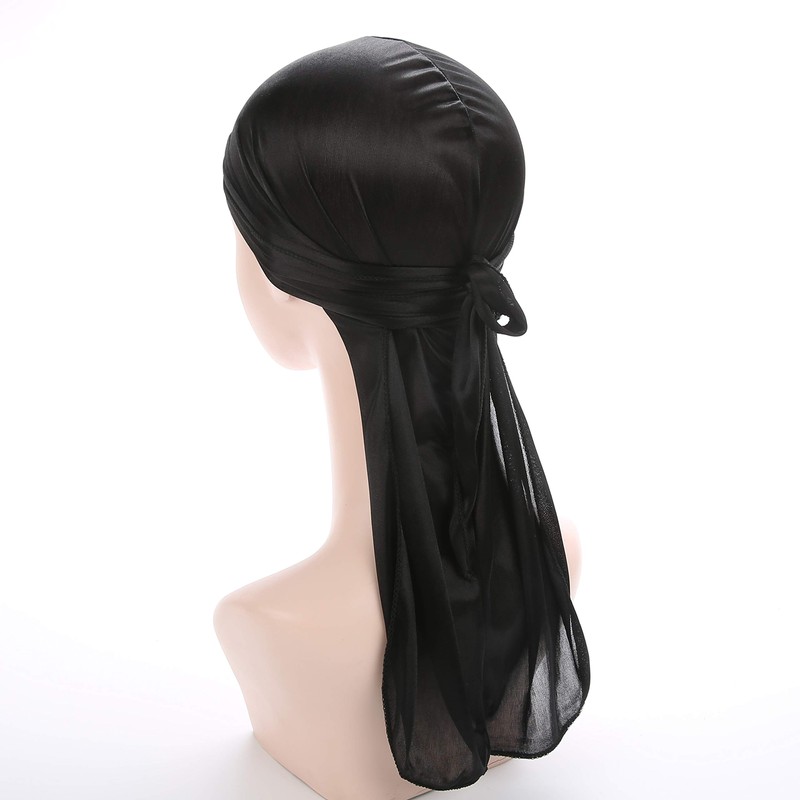 Fxhixiy Satin Silk Extra Long-Tail Durag Headwraps Pirate Cap Bandana