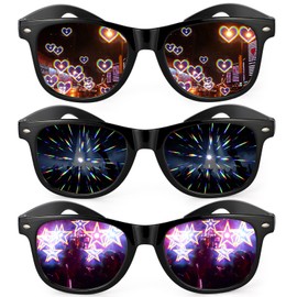 Pack of 3 Diffractions Party Glasses with 3D Prism Heart Star Effect, Funny Glasses Refractive Glasses Heart Glasses Effect, Rave Glasses Men Women for Night EDM Fireworks Show Carnival Party Club