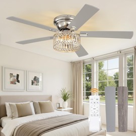 56 Inch Fandaliers Ceiling Fan with Remote Control, Brushed Nickel Modern Ceiling Fan with Light, 6-Speeds, Quiet Reversible DC Motor, Ceiling Fans Chandeliers for Bedroom, Living Room