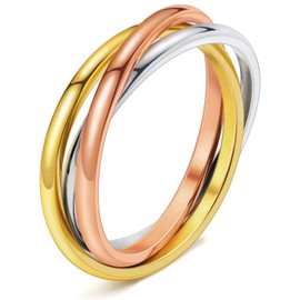 DURSI Trinity Interlocked Rolling Triple Ring for Women Girls Kids, Stainless Steel Cross Stacking Puzzle Ring for Fidget Anxiety, Minimalist Promise Engagement Wedding Ring ( Silver, 18K, Rose Gold, Size 8 )