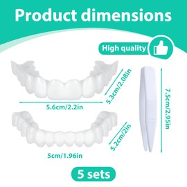 EIHI 5 sets of simulation tooth splint, top and bottom teeth for attaching, no holes veneers teeth for attaching, with teething rubber, suitable for men and women, covering bad teeth
