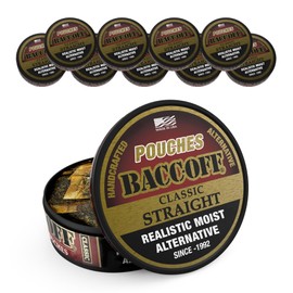 10 Cans, BaccOff Straight Pouches, Black Tea Base with Savory and Bold Flavors, 16 Pouches Per Can
