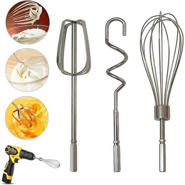 3 Pcs Hand Mixer,Stainless Steel Kitchen Mixer Handheld Attachments Set
