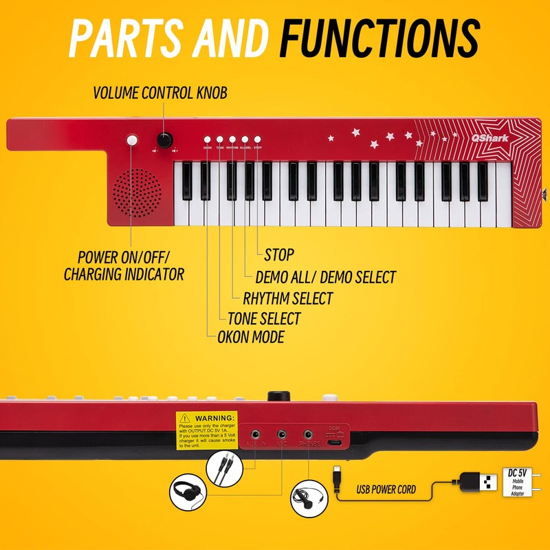 QShark Portable Piano Keyboard 37 keys, Electronic Karaoke Keytar Toys