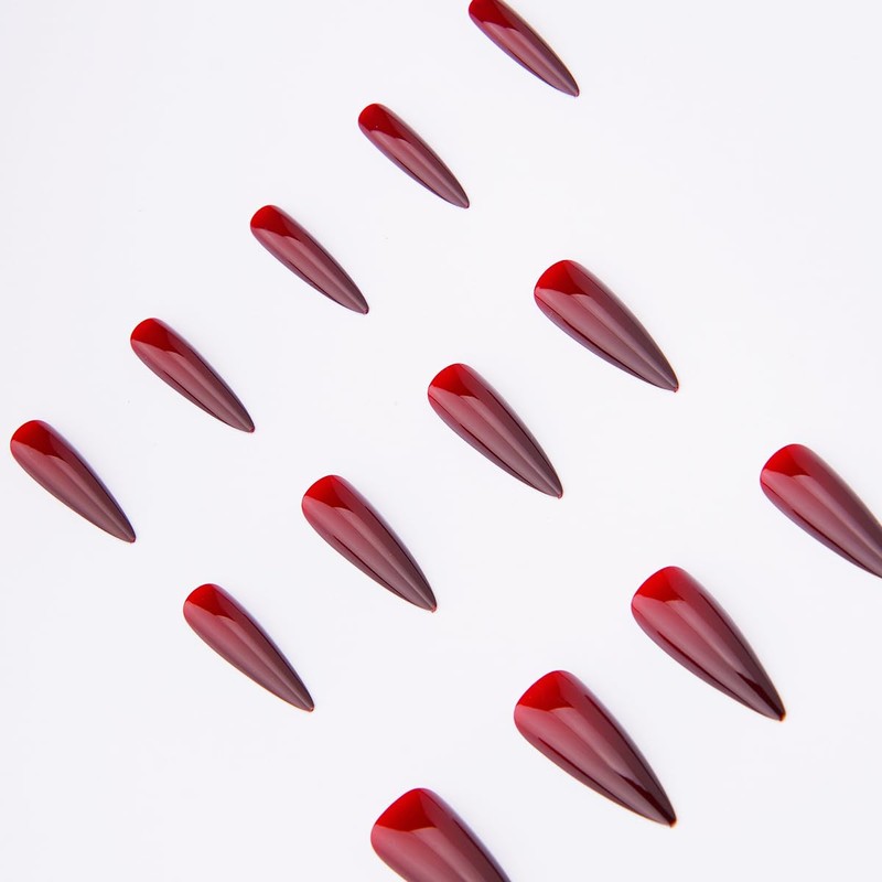 24Pcs Press on Nails, Wsimily Solid Color Stiletto Long Acrylic