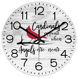 Mighun in Memory of, Cardinal Appears When Angels are Near, Loss Wall Clock Inspirational Quotes PVC Wall Clocks Battery Operated 10 Inch Non-Ticking Retro Cabin Wall Decor for Kitchen Bedroom