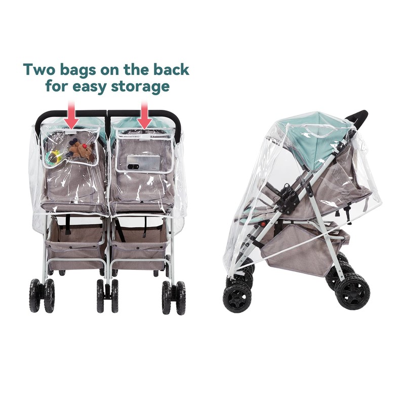 Double Stroller Rain Cover, Waterproof Weather Shield for Side by