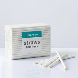 Reharvest Unwrapped 8-Inch, No-Sog Straws [Pack of 100], 100% Biodegradable, Home Compostable, Plastic-Free, PFAS-Free, BPA-Free, Made of Eco-Friendly Plant-Based Bagasse Sugarcane Fibers, White