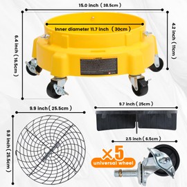 MaxWorks 50978 11.4 inches Car Wash 5 Gallon Bucket Dolly with Grit Guard Insert - Rolling Automotive Detailing Kit Organizer and Cleaner, 5 Casters with Brakes