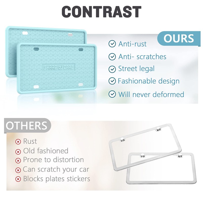 QiqaMole 2 Pack Silicone License Plate Frame Front Back License