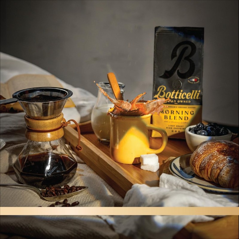 Botticelli Morning Blend Ground Coffee, USDA Organic, High Caffeine, Light