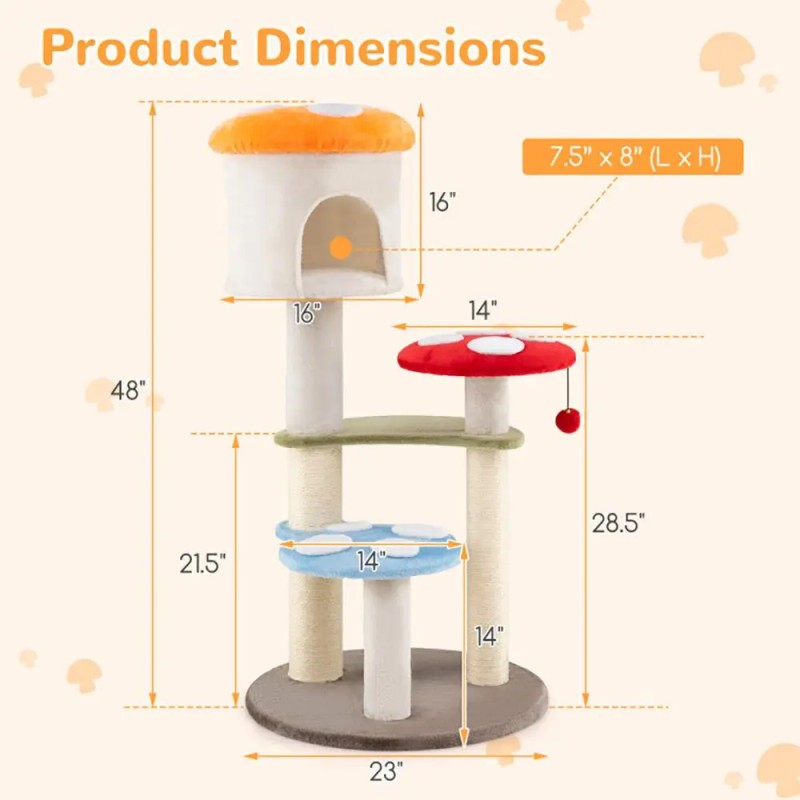 1PC Cute Mushroom Cat Tree with Sisal Scratching Posts Top