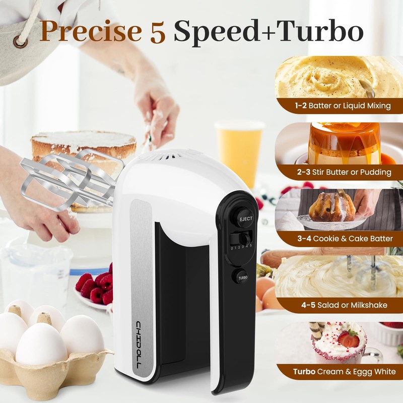 5-Speed Electric Hand Mixer, 800W Handheld Mixer with Turbo for