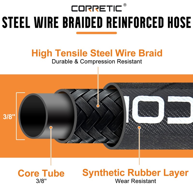 Corretic Pressure Washer Whip Hose 8 FT x 3/8 Inch,