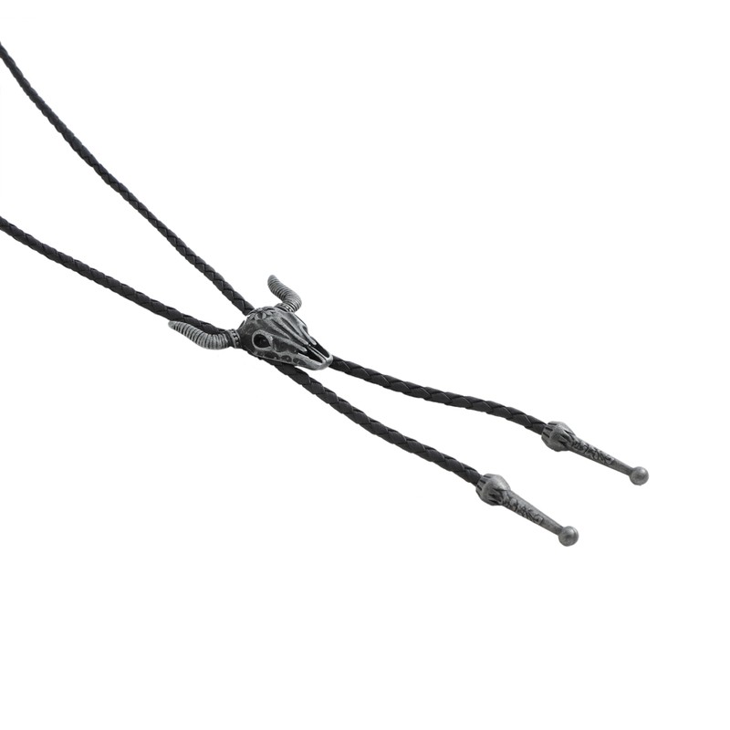Bolo Tie Bull Skull Silver Necklace Pendant Bootlace Shoestring Necktie