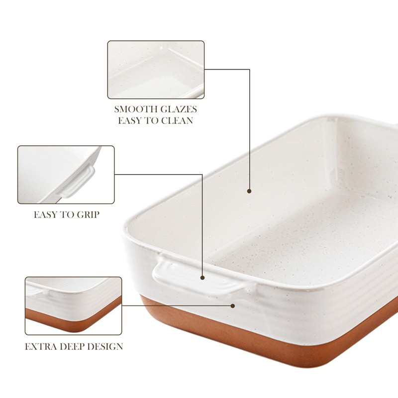 MALACASA Baking Dish 4.8 Qt Ceramic Casserole & Lasagna Pan,