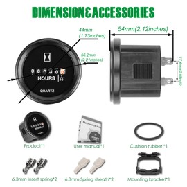 Yooreal AC 110 V to 250 V Round Mechanical Operating Hour Counter Digital Display, Waterproof IP67 for Garden Tractor, Sailing Boat, Zero Reversal, Lawn Mower, Generator etc.