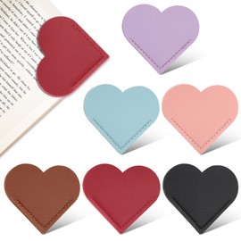 WONVOC 6 PCS Leather Heart Bookmarks, Cute Corner Page Bookmarks, Handmade Heart-Shaped Cute Bookmark for Women Men, Book Accessories for Reading Lovers, for School Office Home Supplies