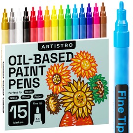 ARTISTRO 15 Oil-Based Permanent Paint Markers - Set of Fine Tip Markers for Wood, Rock, Fabric, Glass, Ceramic, Metal, Plastic, and More - Quick Dry, Waterproof, Permanent
