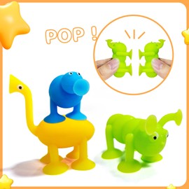 Betyked Juguetes de Ventosa para niños, Bloques de construcción de Silicona, Juguetes de baño, Juguete de succión de Ventana con Almacenamiento de cáscara de Huevo (Azul)